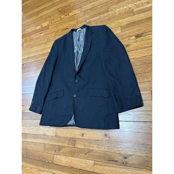 Haggar Mens Blazer Jacket Sz 44L Navy Blue 2 Button Polyester Rayon Sport Coat - Picture 2 of 7